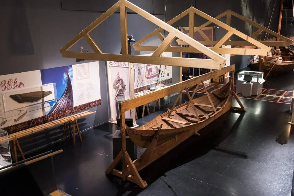 a recreation of a viking ship in an exhibition